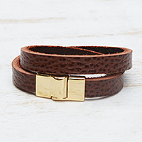 Leather wrap bracelet, 'Trendy Brown Textures' - Brown Leather Wrap Criss Cross Bracelet from Brazil