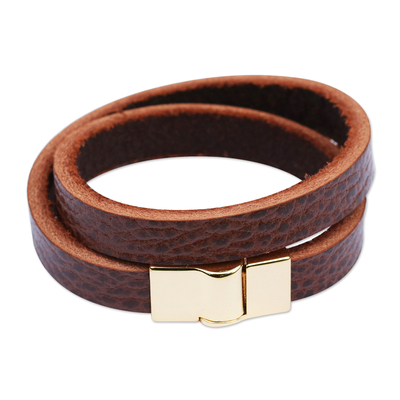 Brown Leather Wrap Criss Cross Bracelet from Brazil