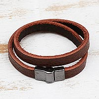 Men's leather wrap bracelet, 'Brown Trendy Textures' - Brown Leather Wrap Criss Cross Bracelet from Brazil