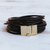 Leather cord bracelet, 'Golden Lunar Rotations' - Brazilian Black Leather Cord Bracelet w/ Golden Clasp (image 2) thumbail