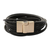 Leather cord bracelet, 'Golden Lunar Rotations' - Brazilian Black Leather Cord Bracelet w/ Golden Clasp thumbail