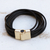 Leather cord bracelet, 'Golden Lunar Rotations' - Brazilian Black Leather Cord Bracelet w/ Golden Clasp (image 2b) thumbail