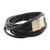 Leather cord bracelet, 'Golden Lunar Rotations' - Brazilian Black Leather Cord Bracelet w/ Golden Clasp (image 2f) thumbail