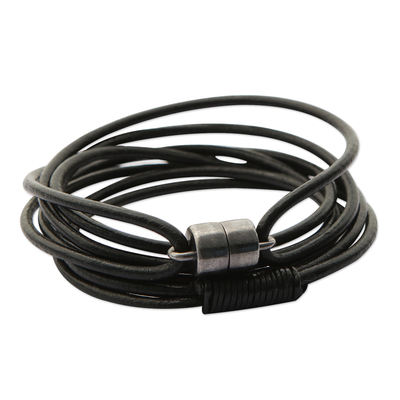 Modern Black & Graphite Leather Cord Wrap Bracelet