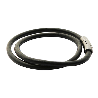 Leather cord wrap bracelet, 'Black and Grey Urban Confidence' - Brazilian Black & Graphite Leather Cord Wrap Bracelet