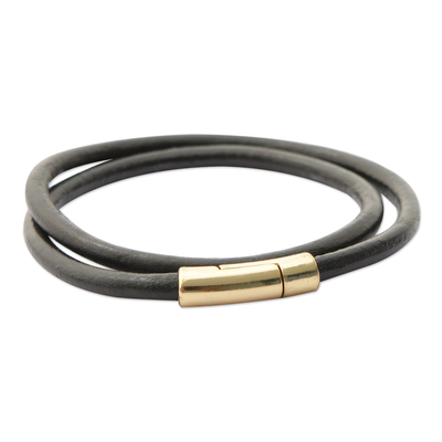 Brazilian Black & Golden Leather Cord Wrap Bracelet