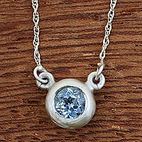 Blue topaz pendant necklace, 'Spot of Heaven' - Round Blue Topaz Pendant Necklace