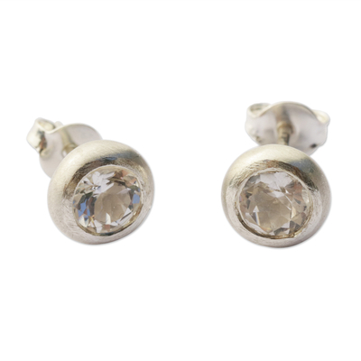 White topaz stud earrings, 'Crystalline Sparkle' - Brazilian White Topaz and Silver Stud Petite Earrings