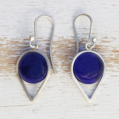 Obsidian-Ohrhänger - Ohrhänger aus brasilianischem blauem Obsidian und Sterlingsilber