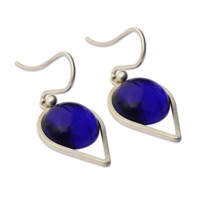 Obsidian-Ohrhänger - Ohrhänger aus brasilianischem blauem Obsidian und Sterlingsilber