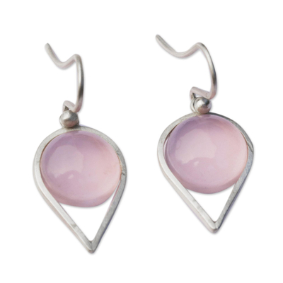 Rose quartz dangle earrings, 'Pink Moonbeams' - Brazilian Rose Quartz and Sterling Silver Dangle Earrings