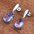Rhodium plated amethyst dangle earrings, 'Love Drop' - Brazilian Amethyst and Rhodium Plated Silver Earrings