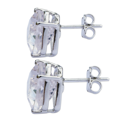 Aretes de cuarzo - Pendientes de botón de plata rodiada con cuarzo cristal de Brasil