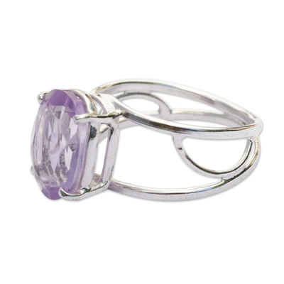 Amethyst cocktail ring, 'Violet Spirit' - Brazilian Amethyst and Rhodium Plated Sterling Silver Ring