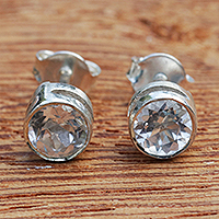 White topaz stud earrings, 'Sparkling Light' - Brazilian White Topaz and Silver Petite Stud Earrings