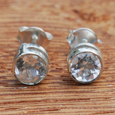 White topaz stud earrings, 'Sparkling Light' - Brazilian White Topaz and Silver Petite Stud Earrings