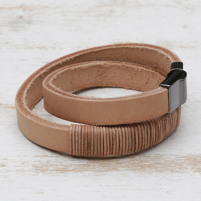 Leather wrap bracelet, 'Carioca Chic' - Wrap Bracelet in Buff-Colored Leather
