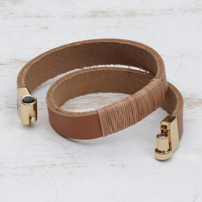 Curated gift set, 'Luxury in Brown' - Brown Jewelry Box Leather Wristlet Bracelet Curated Gift Set