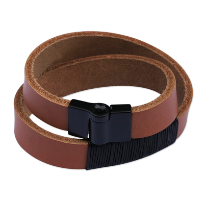 Wickelarmband aus Leder - Braunes Leder-Wickelarmband mit Magnetverschluss