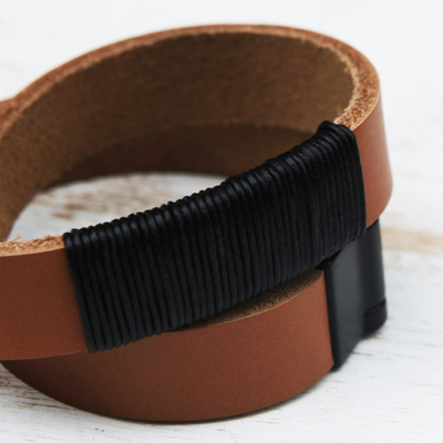 Leather wrap bracelet, 'Ipanema Sunset' - Brown Leather Wrap Bracelet with Magnetic Clasp