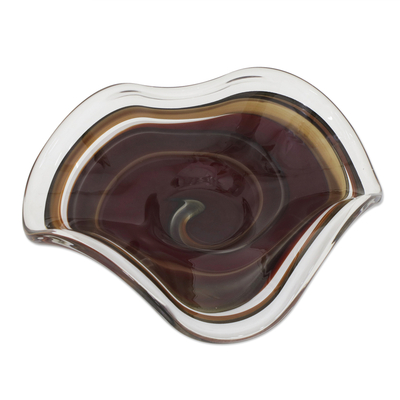 Art glass centerpiece, 'Caldera' - Blown Glass Centerpiece Bowl from Brazil