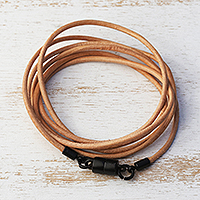 Leather wrap bracelet, 'Rio Rhythm' - Long Tan Leather Wrap Bracelet