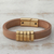 Leather wristband bracelet, 'Golden Planets, Beige Universe' - Modern Beige and Gold Leather Wristband Bracelet from Brazil (image 2) thumbail