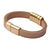 Leather wristband bracelet, 'Golden Planets, Beige Universe' - Modern Beige and Gold Leather Wristband Bracelet from Brazil