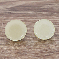 Pendientes de botón de cristal artístico, 'Vanilla Cream' - Pendientes de botón de cristal de marfil fundido