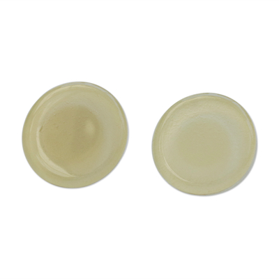 Cast Ivory Glass Button Earrings