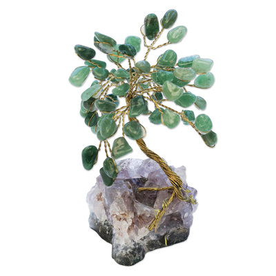 Green Quartz-Amethyst Brazilian Mini Gemstone Tree Sculpture