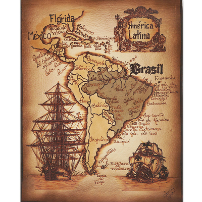 Mapa de pared de cuero - Mapa de América Latina en cuero hecho a mano