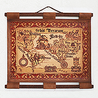 Leder-Wandkarte, „Orbis Terrarum“ – handgefertigte Reproduktion einer Leder-Wandkarte