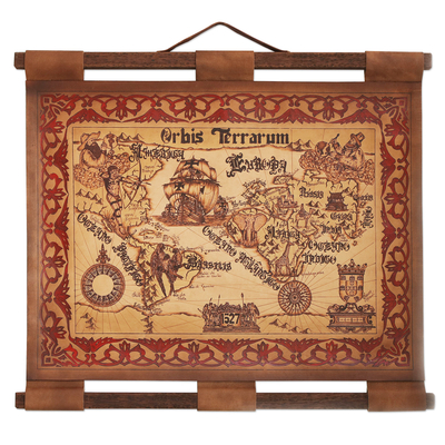 Leather wall map, 'Orbis Terrarum' - Hand Crafted Reproduction Leather Wall Map