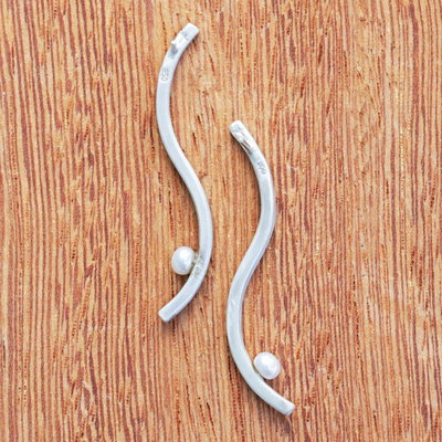 Aretes colgantes de perlas cultivadas - Pendientes Modernos de Plata 950 y Perlas Cultivadas