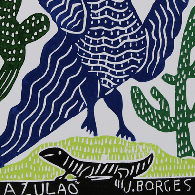 'Bluebird' - Brazilian Fine Art Bluebird Woodcut Print by J. Borges