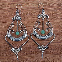 Quartz chandelier earrings, 'Pendulum Swing' - Stainless Steel Earrings with Quartz