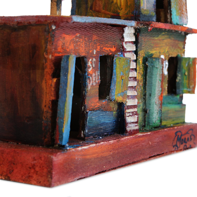 Recycled wood sculpture, 'Hillside Homes' - Signed Brazilian Favela Sculpture in Recycled Wood
