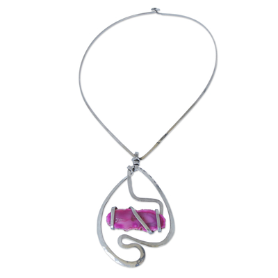 Pink Agate and Stainless Steel Necklace