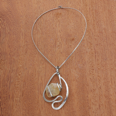 Citrine pendant necklace, 'Striking Gold' - Statement Necklace with Citrine