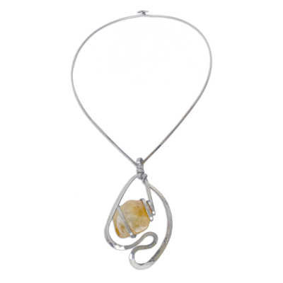 Citrine pendant necklace, 'Striking Gold' - Statement Necklace with Citrine
