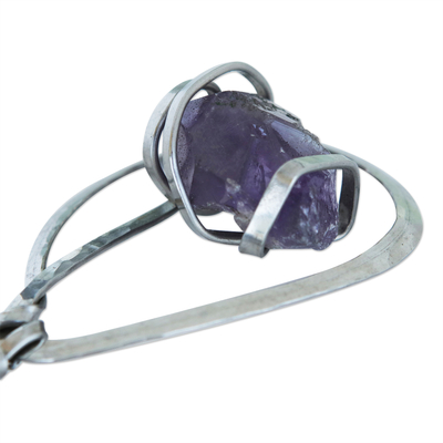 Amethyst-Anhänger-Halskette, 'Natural Resources' - Kunsthandwerklich gefertigte Amethyst-Anhänger-Halskette