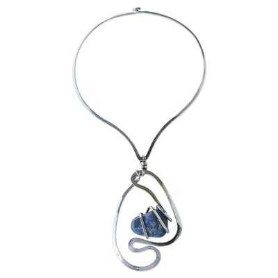 Dramatic Stainless Steel and Sodalite Necklace