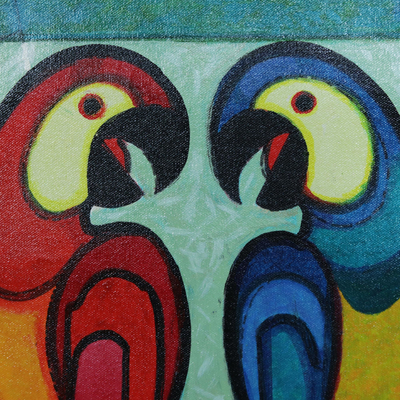 'Dos guacamayas' - Pintura de guacamayas multicolores de Brasil