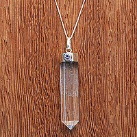 Quartz and amethyst pendant necklace, 'Crystal Clarity'