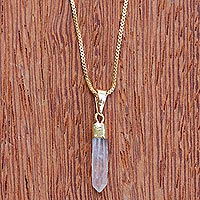Gold plated quartz pendant necklace, Crystal Clarity