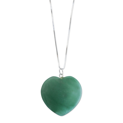925 Silver and Green Aventurine Heart Necklace from Brazil