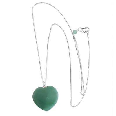 Collar con colgante largo de aventurina - Collar Corazón de Aventurina Verde y Plata 925 de Brasil