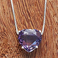 Amethyst pendant necklace, 'Heart of Light'