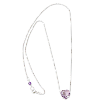 Amethyst pendant necklace, 'Heart of Light' - Brazil Heart-Shaped Faceted Amethyst Pendant Necklace